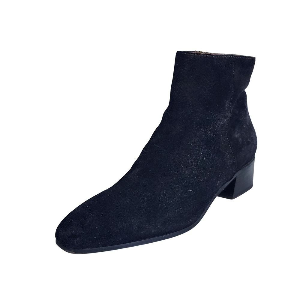 Aquatalia Black Suede Ankle Boots 99557 Made in Italy Side Zip Block Heel 10.5